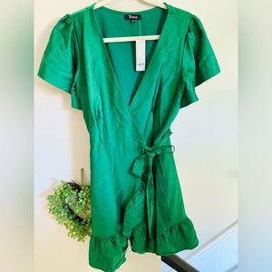 Green tie front wrap dress